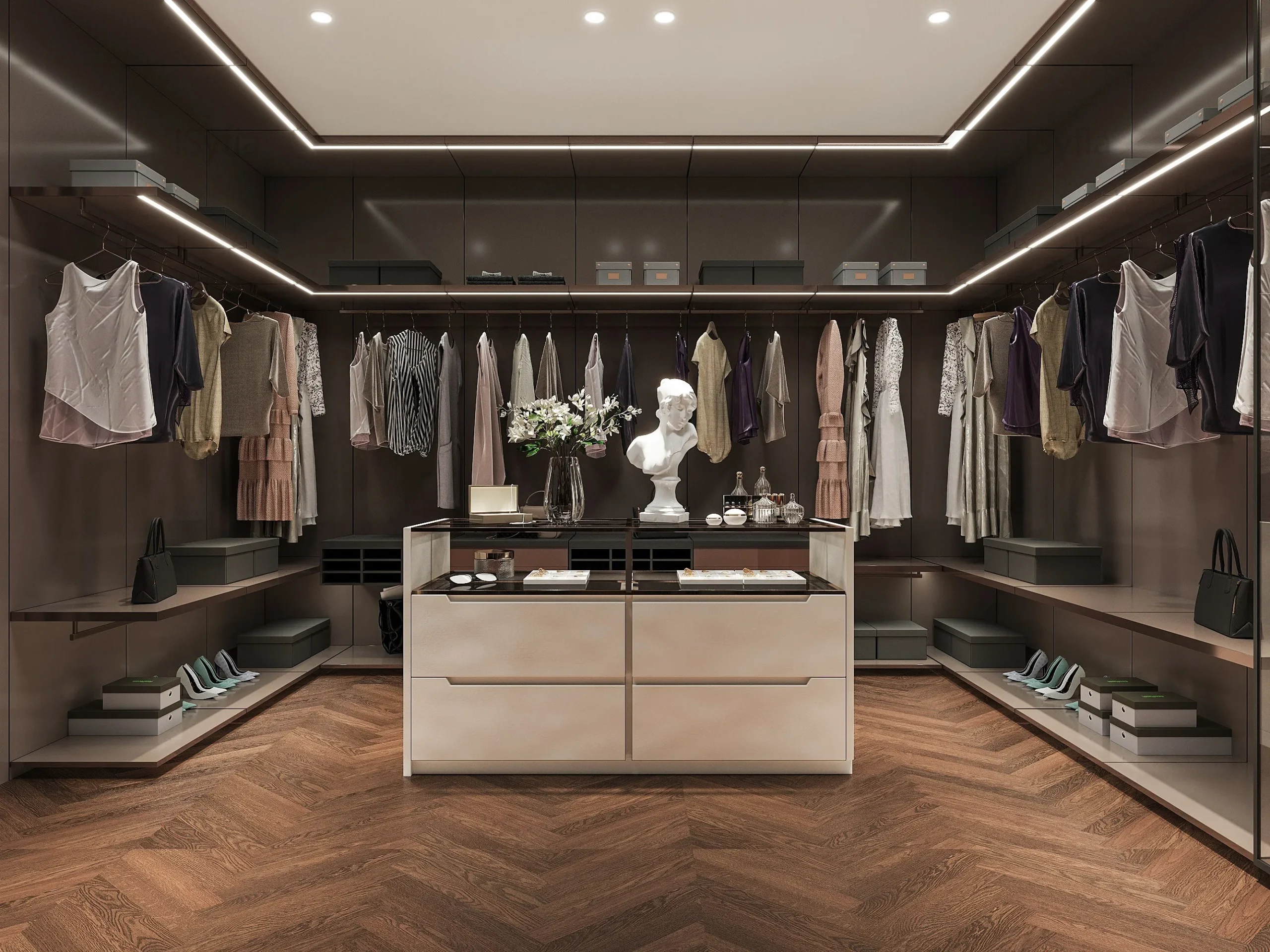 Luxury Walk in Closet Wardrobe Villa Apartment Furniture 3D Interior Design with Adjustable Shelves and Ample Storage Space - Image 3