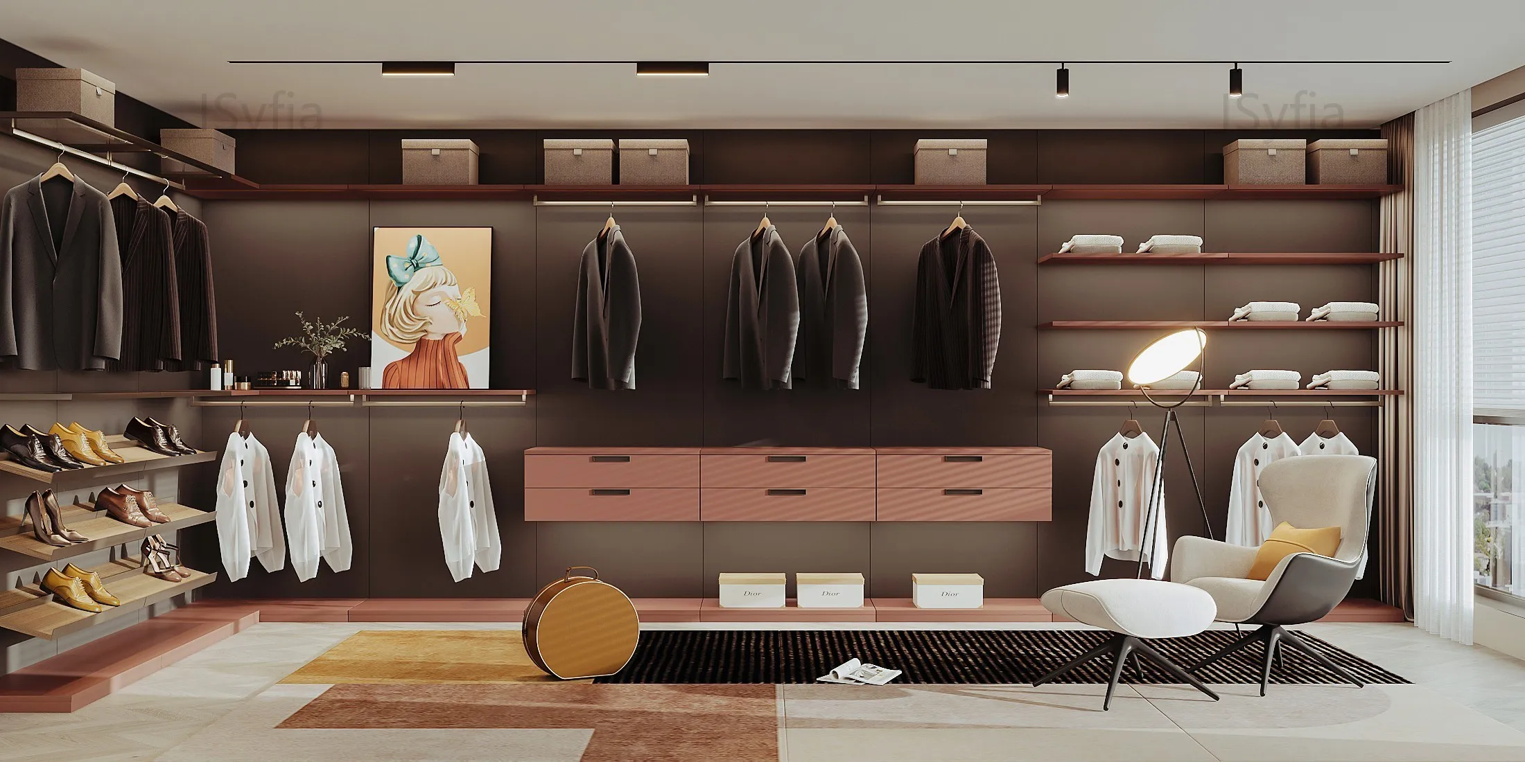 Luxury Walk in Closet Wardrobe Villa Apartment Furniture 3D Interior Design with Adjustable Shelves and Ample Storage Space - Image 4
