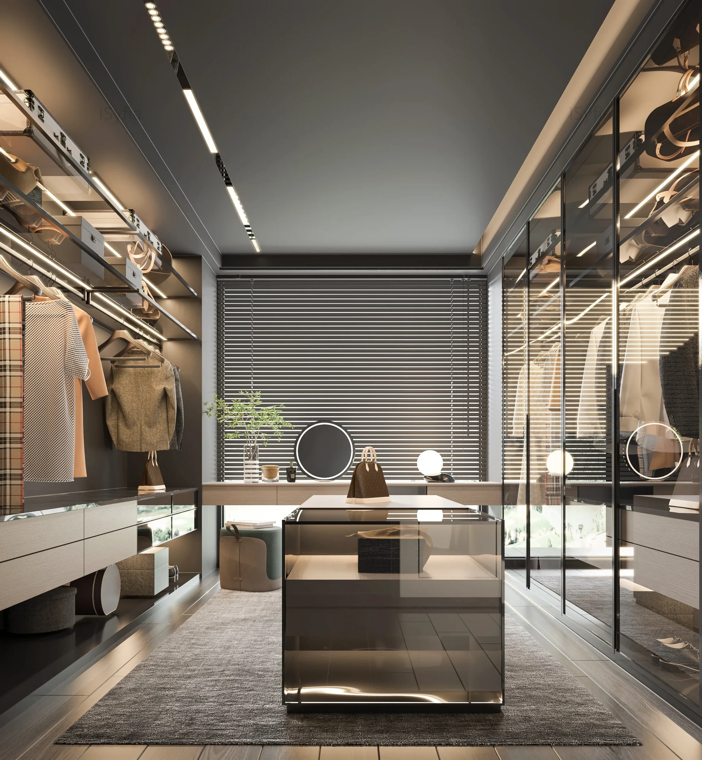 Luxury Walk in Closet Wardrobe Villa Apartment Furniture 3D Interior Design with Adjustable Shelves and Ample Storage Space