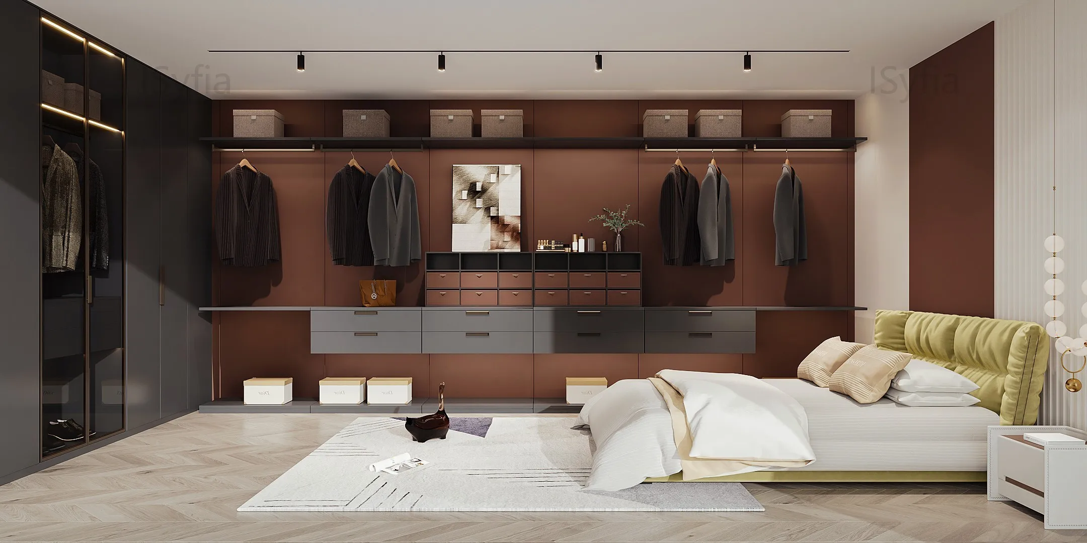 Luxury Walk in Closet Wardrobe Villa Apartment Furniture 3D Interior Design with Adjustable Shelves and Ample Storage Space - Image 5
