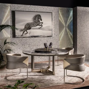 Luxury Dining Table Set with Light Italian Stainless Steels Chairs Live Edge Legs Modern Design Marble Car Wood Material