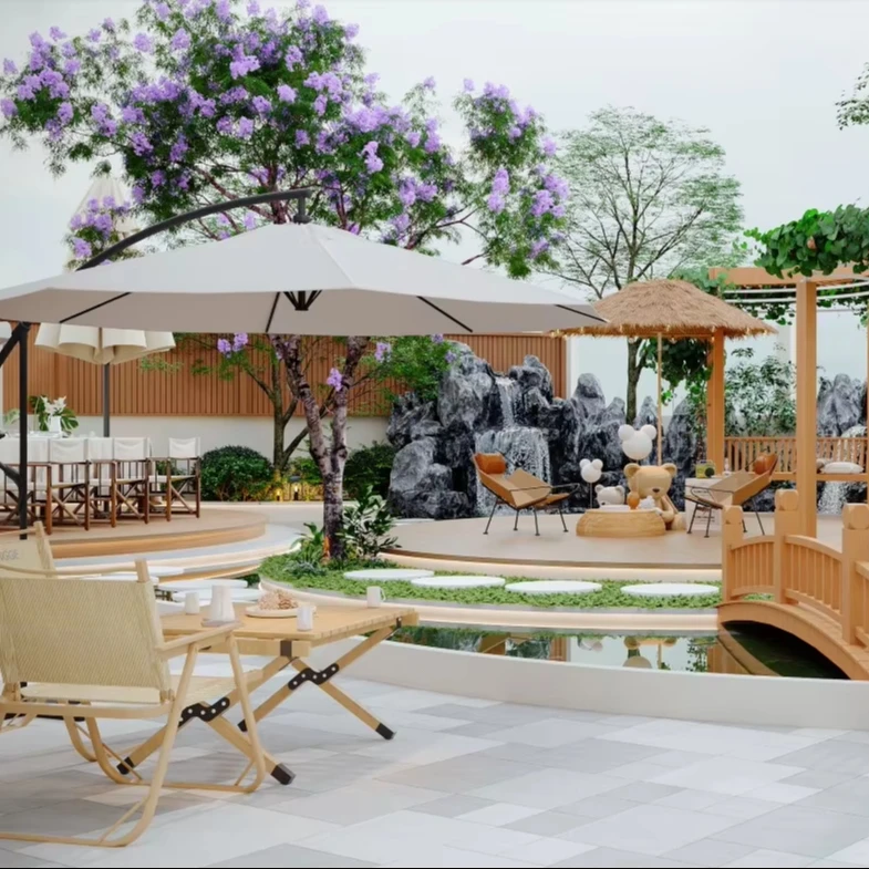 Modern Aluminum Rattan Dining Furniture Set Wood Outdoor Sofa for Courtyard Hotel Park Villa Use Import Fabric Pattern China