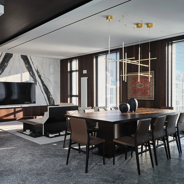 Modern Wing Back Marble Sticker Dining Table Set with 6 Chairs Home Furniture for Apartment Use - Image 2