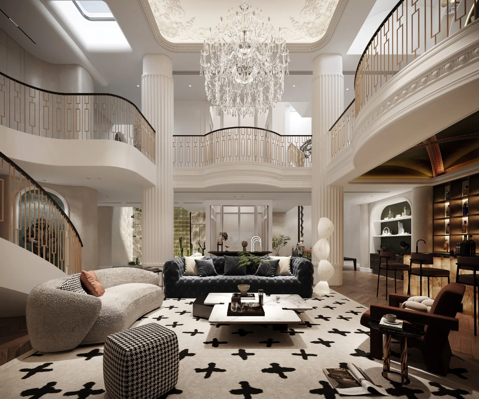 Villa Classic High-Ceiling Living Room Design Interior Design of High-end Custom Furniture Traditional Wine Cabinet Living Room - Image 4