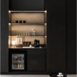 Modern Black Board Kitchen Wall Drink Cabinet Wood Grain Prefab House Backsplash MDF Plywood Marble for Villa Drawing Room