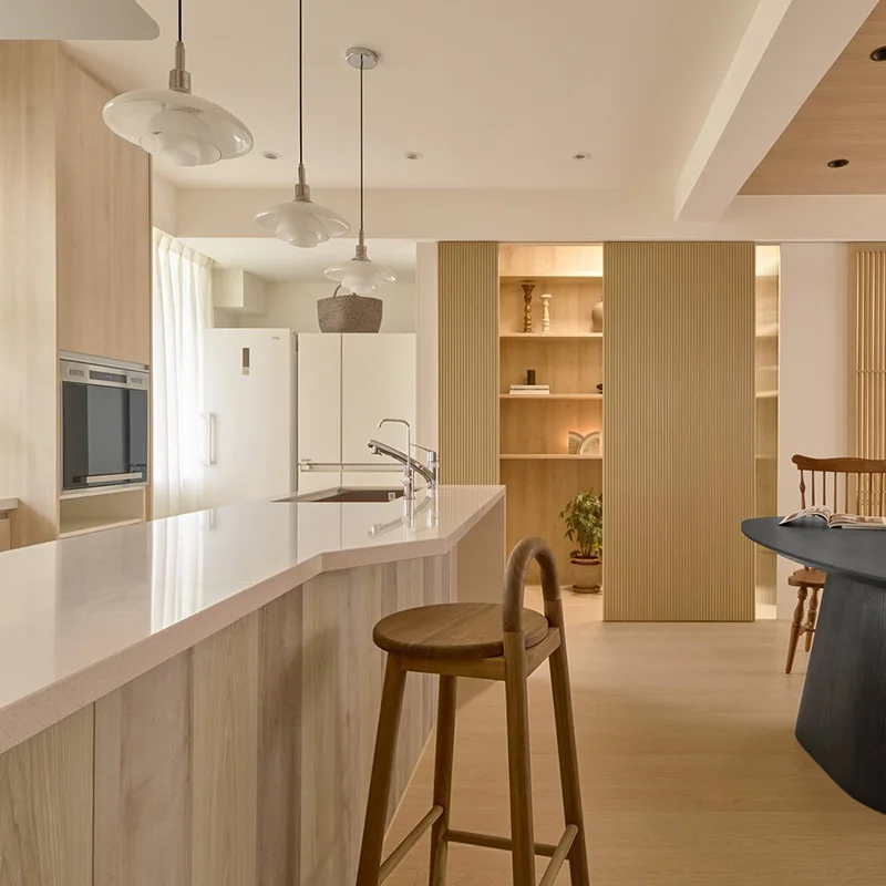 Modern Modular Wood Veneer Kitchen Cabinets Japanese Scandinavia Minimalism Design for Villas Online Technical Support 3D Model - Image 2