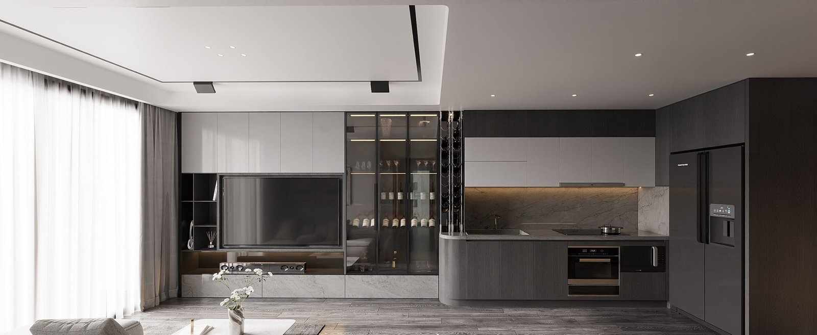 Apartment Villa Design Kitchen Cabinet Design Interior Design of High-Volume Villas Sofa Wine Cabinet Living Room - Image 6