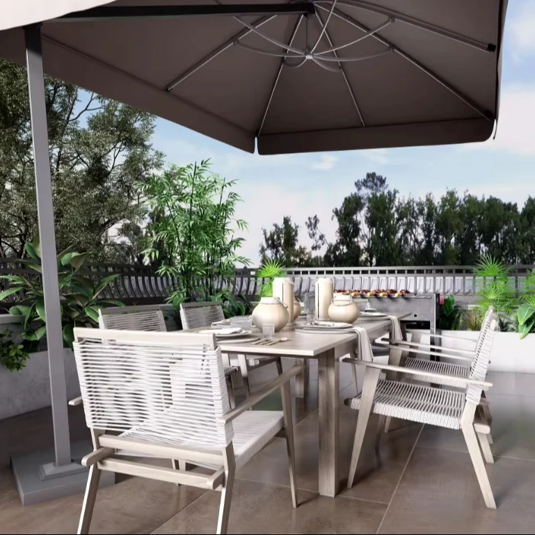 Durable Teak Lounge Rattan Sets Waterproof Luxury Outdoor Furniture for Garden Patio Sunbeds Dining Outdoor Leisure Sofa Set