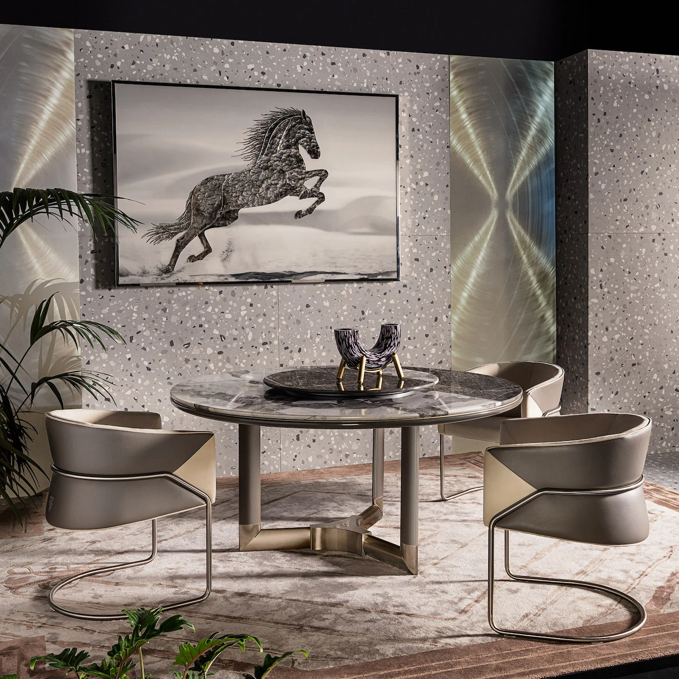 Modern 6-Piece Extendable Square Dining Table Set with Rotating Chairs Small Guangzhou Wood and Marble for Home Bar or Hotel - Image 3