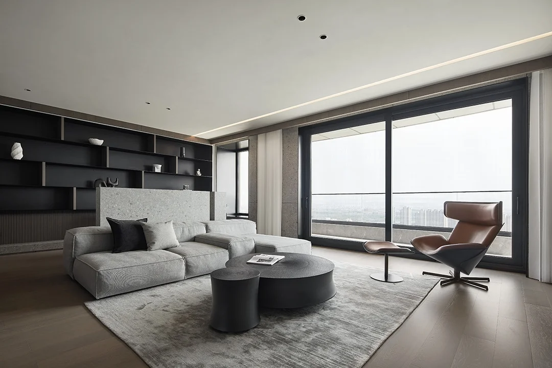 Modern Minimalist Black and Gray Villa Design Dark-colored Bookcase Black Bookcase High-end Customization Apartment Living Room - Image 3