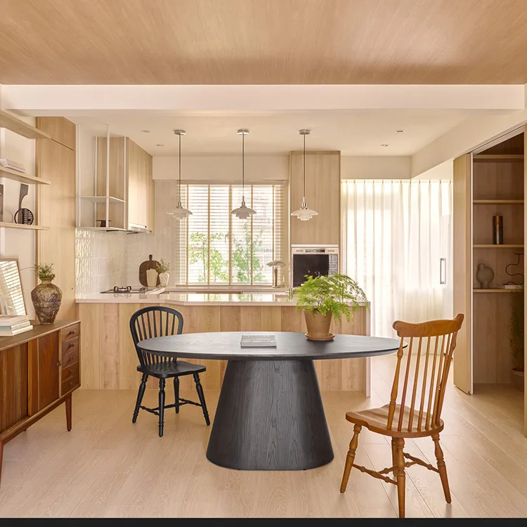 Modern Modular Wood Veneer Kitchen Cabinets Japanese Scandinavia Minimalism Design for Villas Online Technical Support 3D Model - Image 3