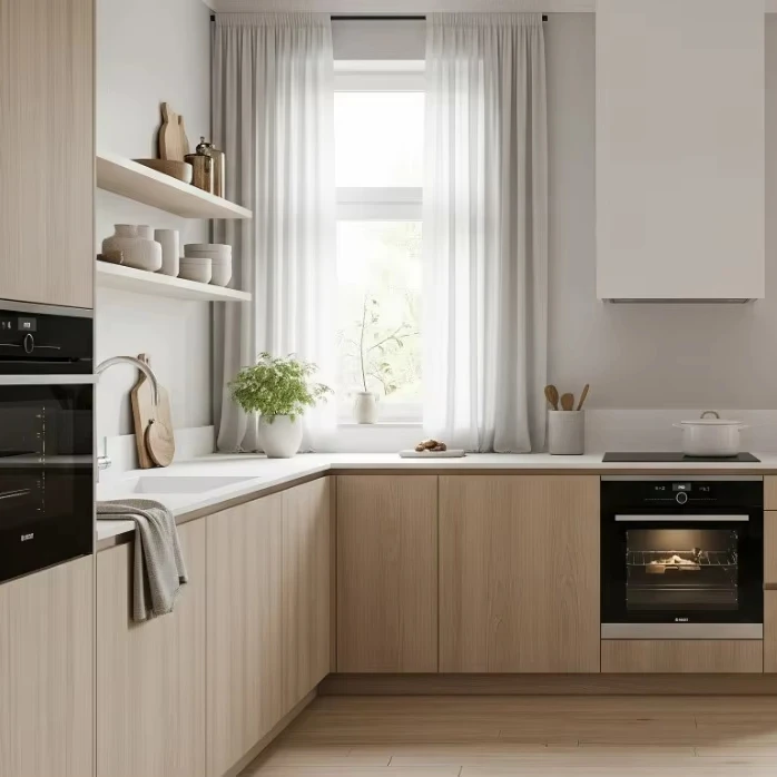 Modern Minimalism Villa Kitchen Cabinet Apartment Modular Cabinets Natural Wood Tone Kitchen Cabinets Original Wood Color