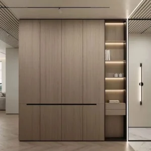 Modern Minimalism Villa Shoe Cabinet Apartment  Natural Wood Tone Original Wood Color Invisible Door Ultra-Narrow Frame Door