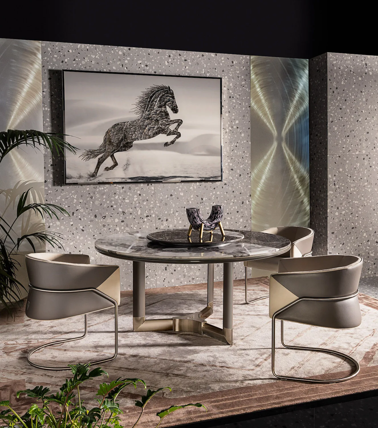 Luxury Dining Table Set with Light Italian Stainless Steels Chairs Live Edge Legs Modern Design Marble Car Wood Material - Image 8