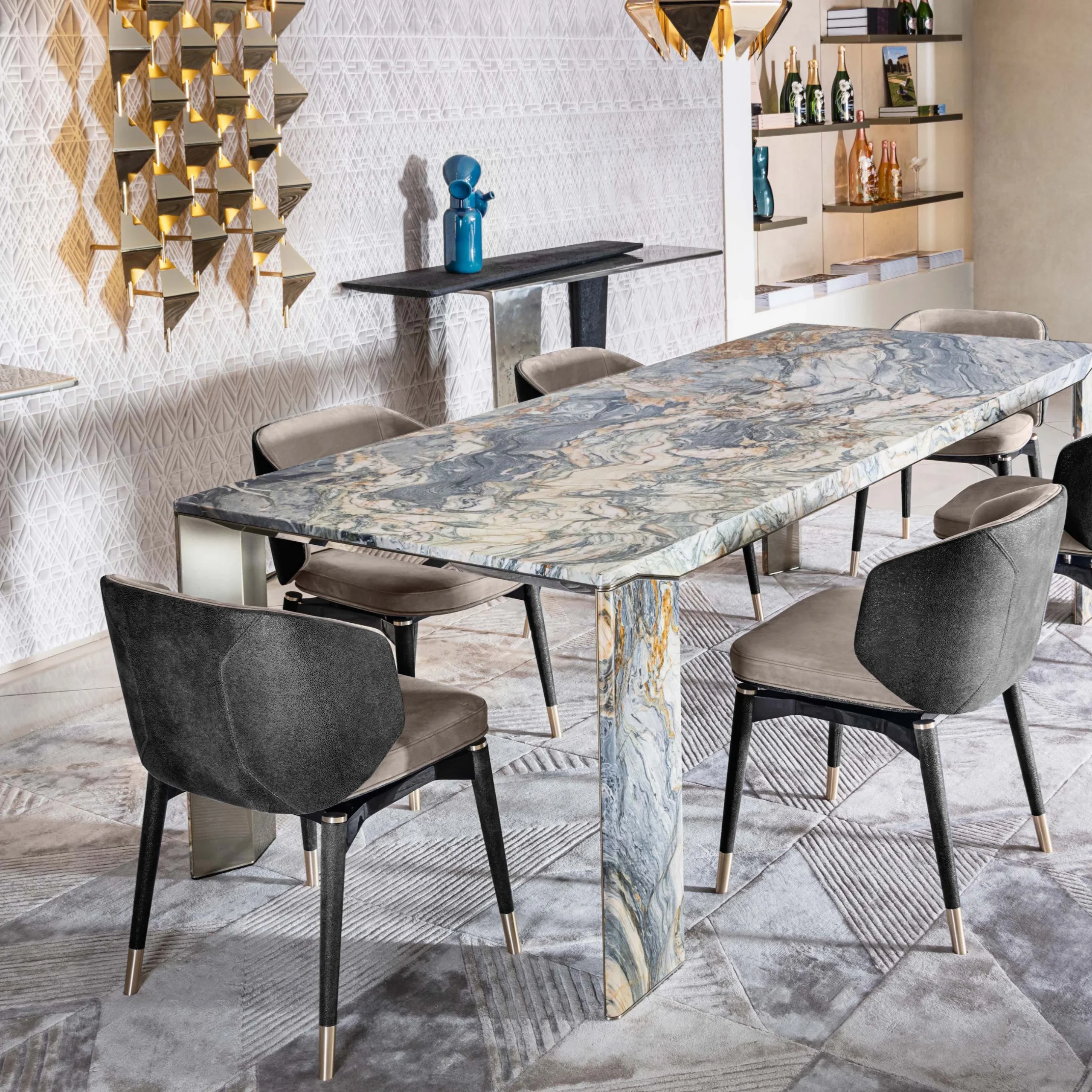 Modern 6-Piece Dining Set with Table Chairs Tablecloth Sintered Stone Travertine Marble Material for Stylish Dinning Room - Image 2