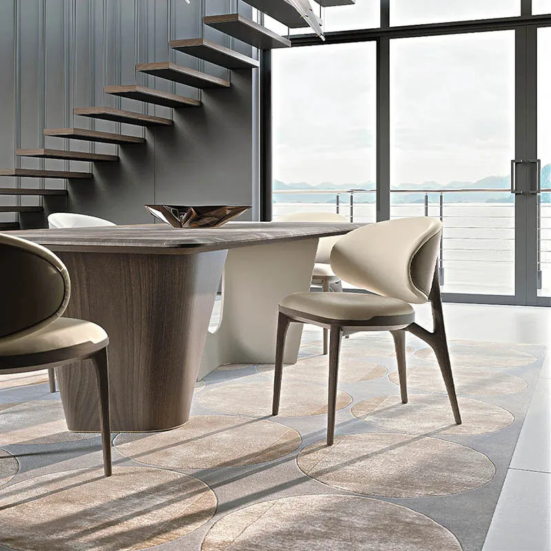 Modern Style Luxury Dining Room Table With 6 Chairs Sets Marble Furniture Home Kitchen Restaurant Tables Dining Table Set - Image 2