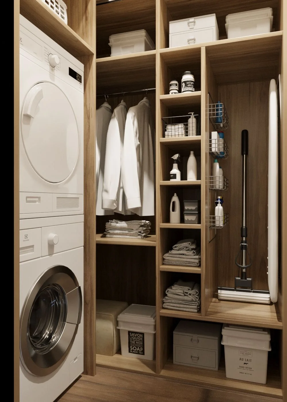 Villa Laundry Room Built-in Washing Machine Apartment Laundry Cabinet with Drawer Custom Storage Cabinet Laundry Room with Sink - Image 10