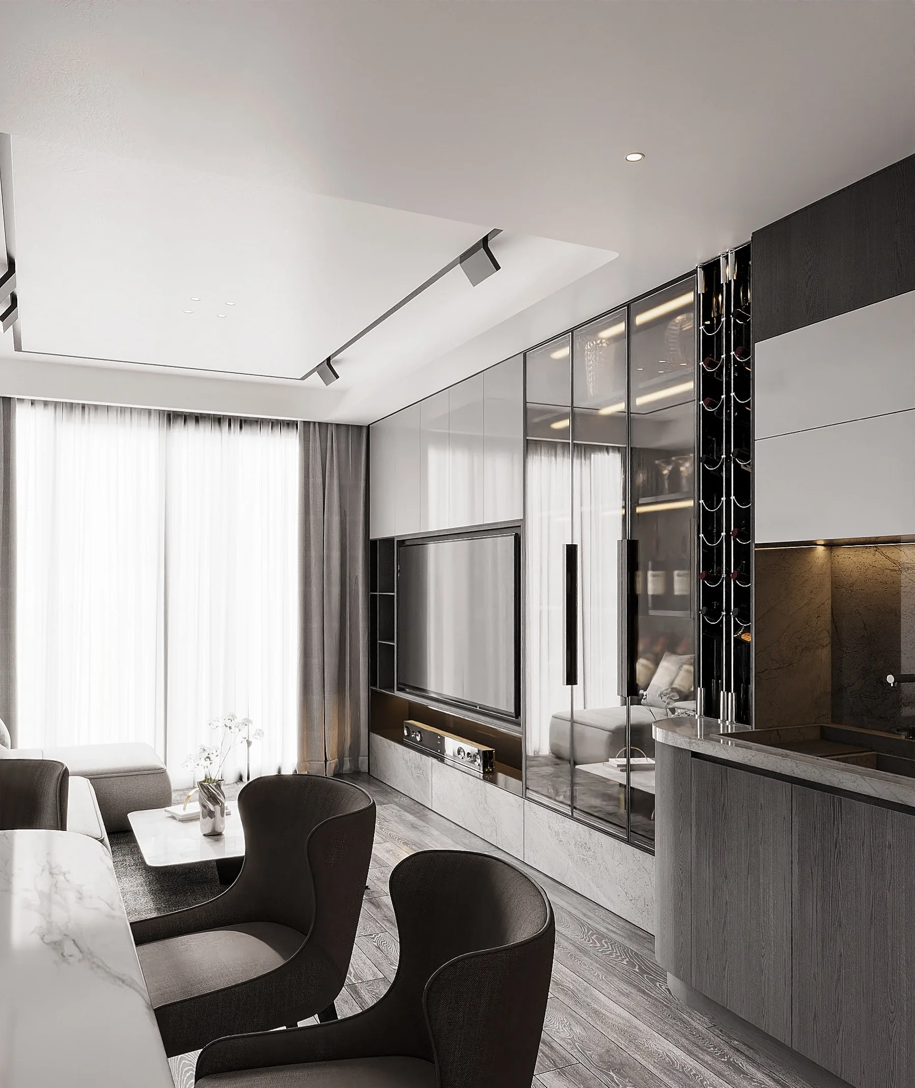 Apartment Villa Design Kitchen Cabinet Design Interior Design of High-Volume Villas Sofa Wine Cabinet Living Room - Image 11