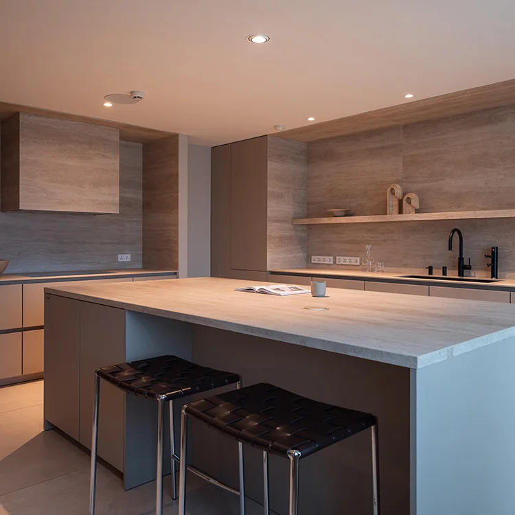 Modern Grey Solid Custom Wood Cabinets New Italian Kitchen Furniture for Villa Home Apartment Townhouse Projects