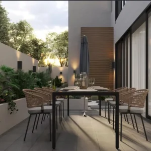 Outdoor Minimalist Metal Bar Set with Chairs Table Patio Furniture Durable Wicker Glass Fabric Foam