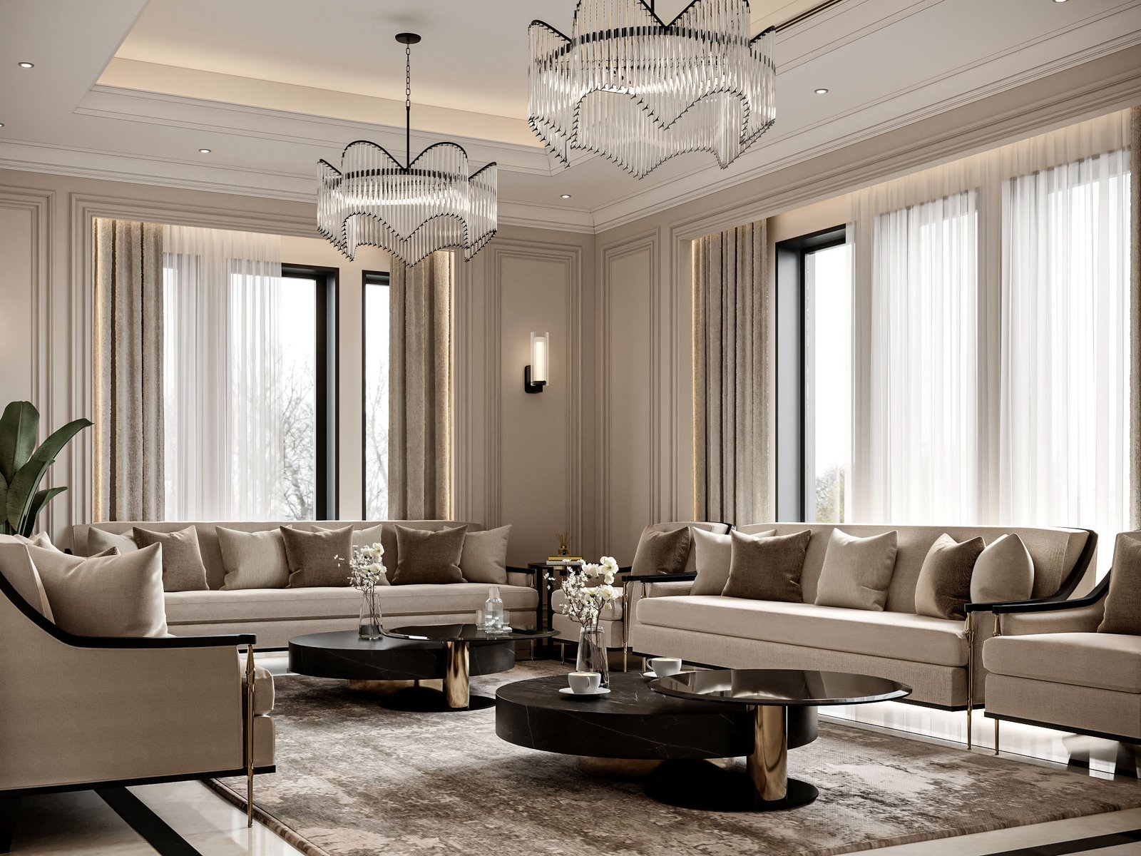 Villa Design Kitchen Cabinet Design Interior Design of High-Volume Villas Sofa Dining Table Chair Hanging Cabinet Living Room - Image 14