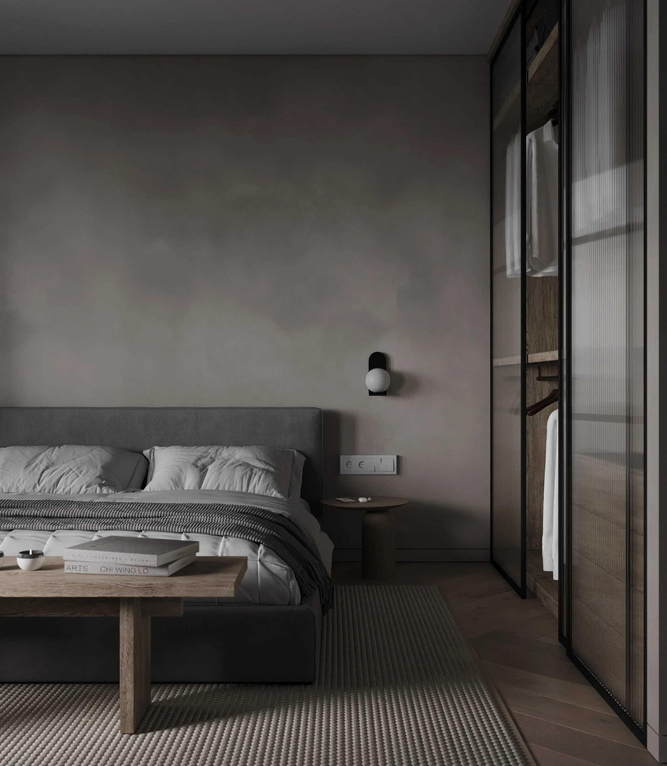 Apartment Villa Design Wardrobe Design Interior Design of High-Volume Villas Bedroom Glass Door Cabinet Dark Wabi-Sabi Style - Image 7