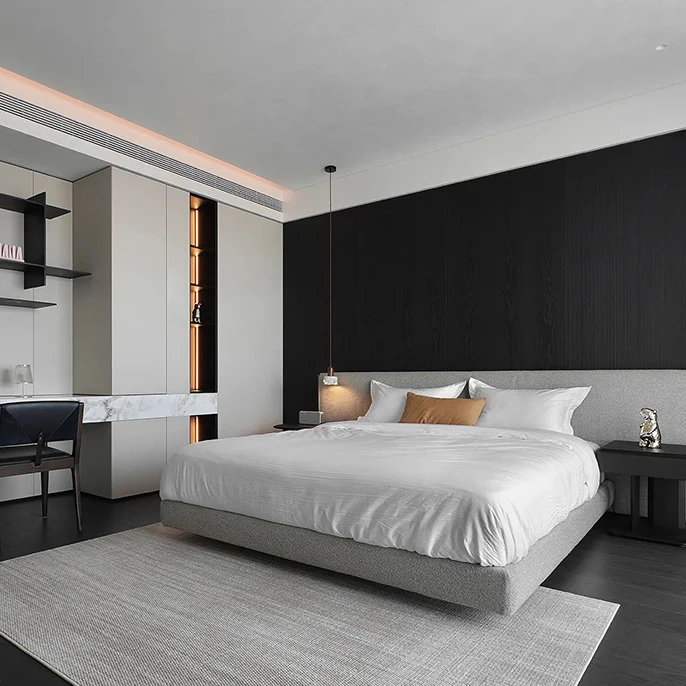 Luxury King Bed Bedroom Furniture Set Solid Wood Double Bed Convertible & Extendable Metal