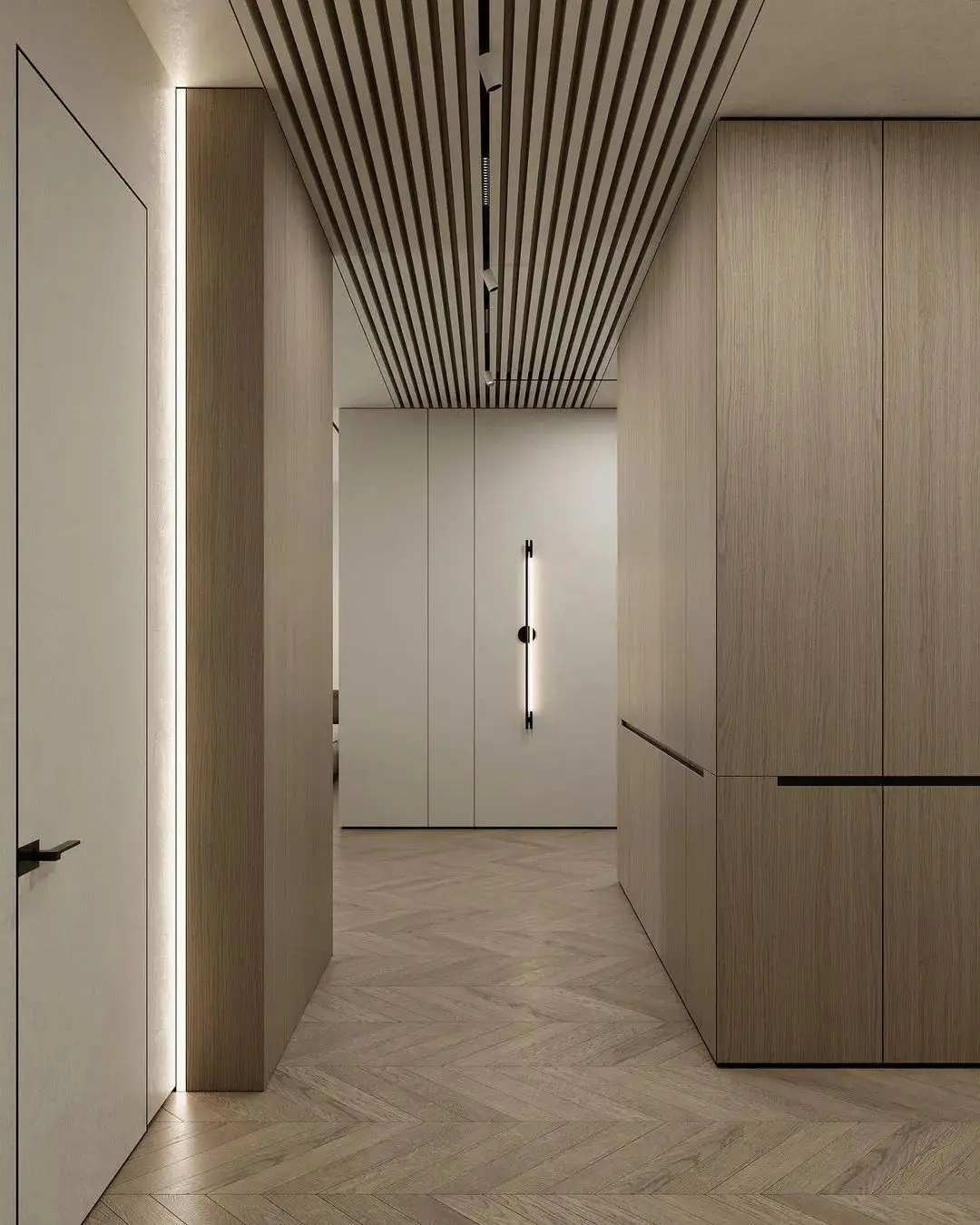 Modern Minimalism Villa Shoe Cabinet Apartment Natural Wood Tone Original Wood Color Invisible Door Ultra-Narrow Frame Door - Image 8