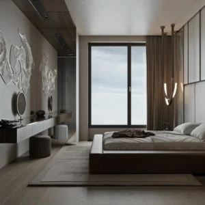 Modern Hotel Bedroom Furniture Set with Comfortable Bed Nightstands Wardrobe and Elegant Design