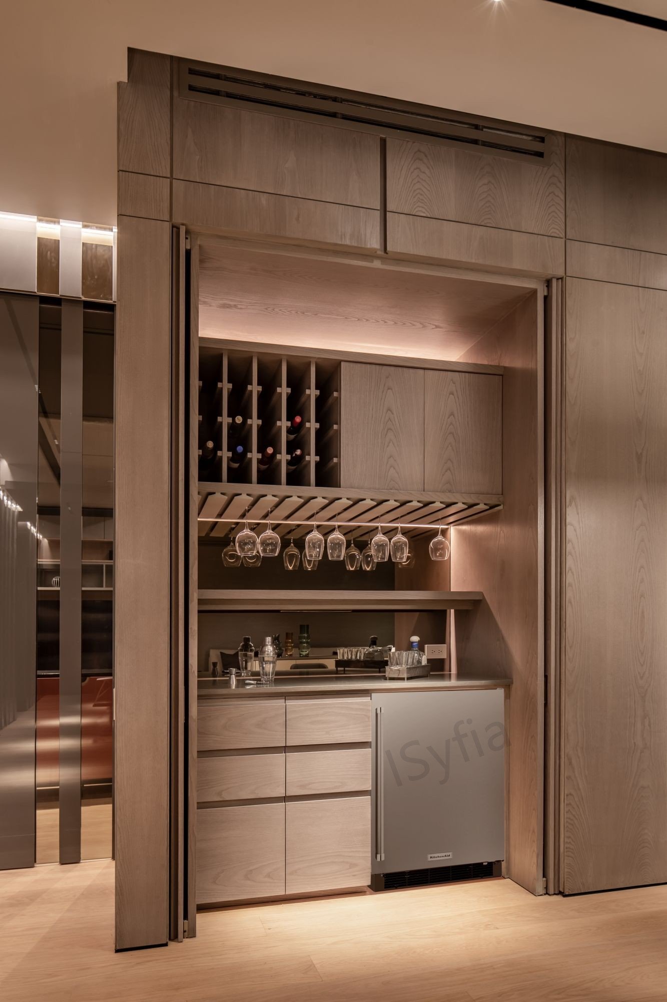 OEM Customized Wood Wine Bar Cabinet with Unique Display for Home Living Room or Wine Cellar Wood Panel Style Furniture - Image 10