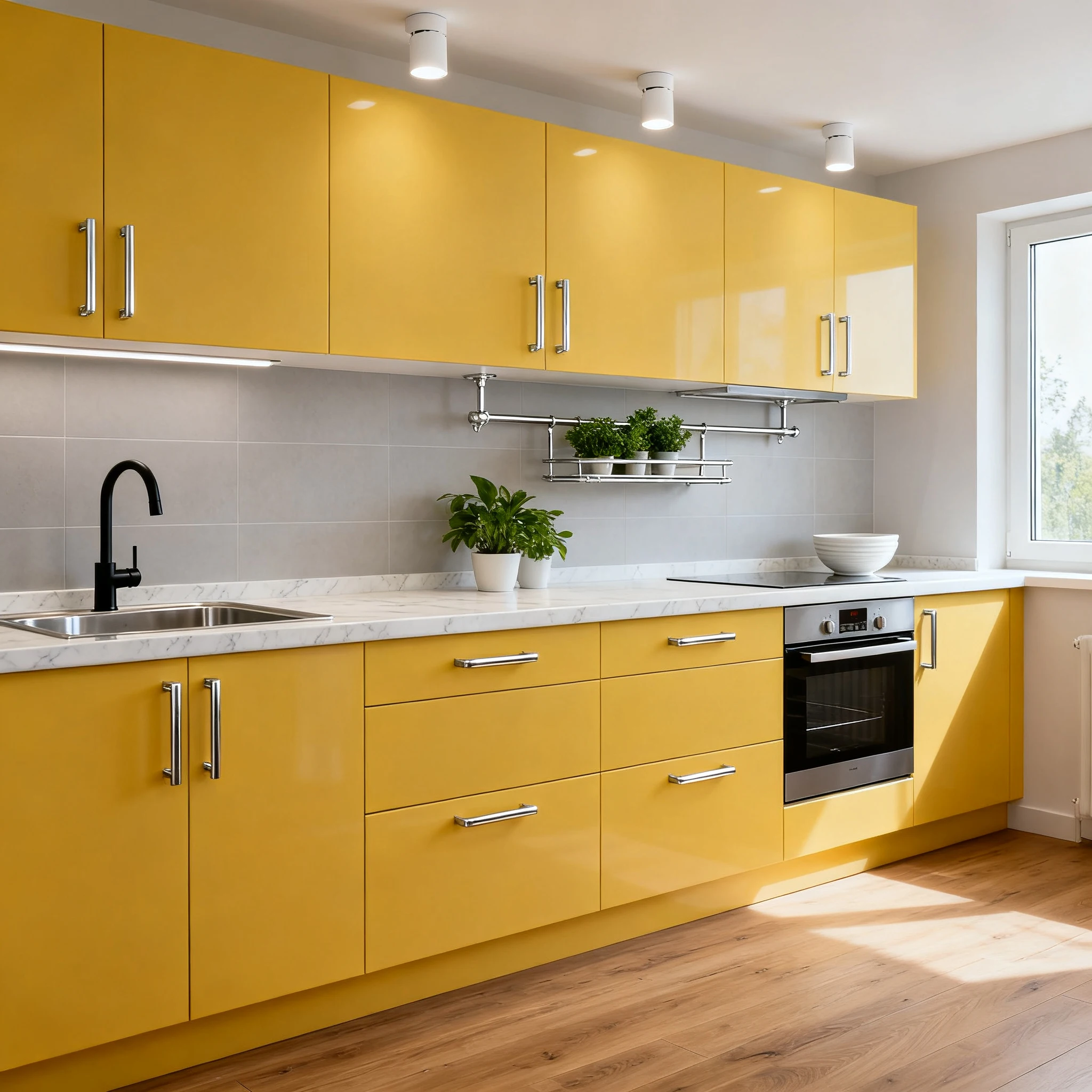 Customizable Yellow Solid Wood Kitchen Cabinets for Luxury Kitchen Renovation Villa Apartment Furniture - Image 6