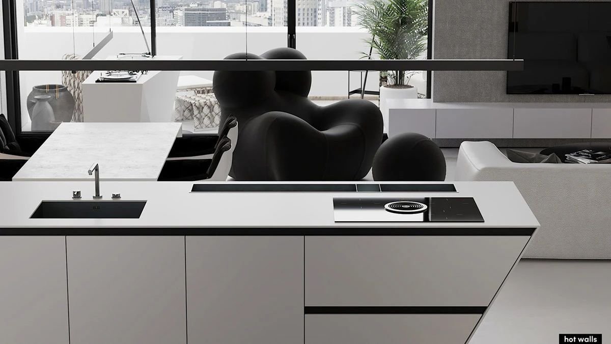 Modern Minimalist Style Design Kitchen Island Villa White Melamine Dark-Color Cabinet Kitchen Cabinet Set Marble Kitchen Island - Image 10