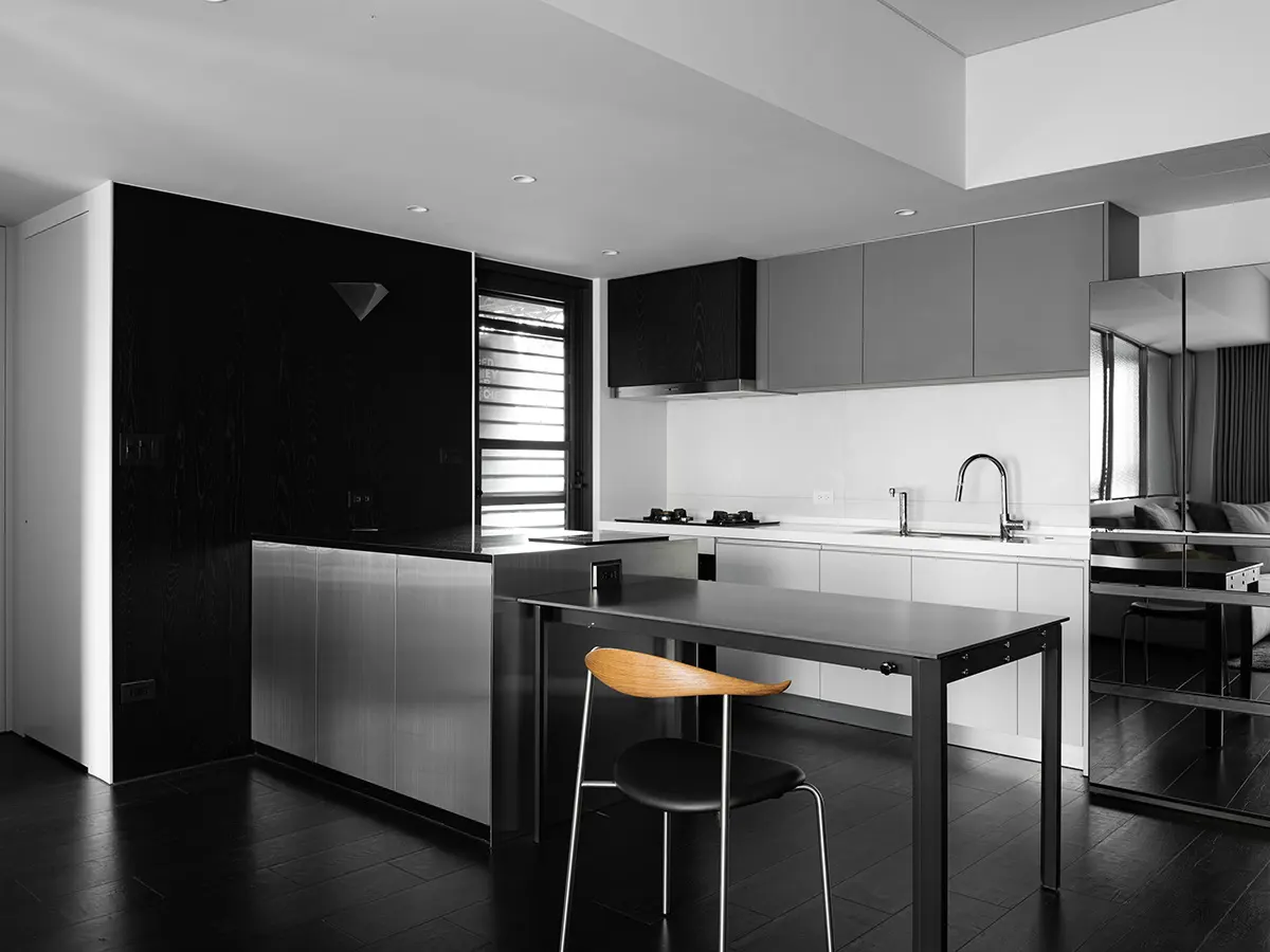 Dark Black Kitchen Cabinet Modern Melamine Board Wood Modular Stainless Steel Cabinet Furniture Apartment Villa Island Cabinet - Image 11
