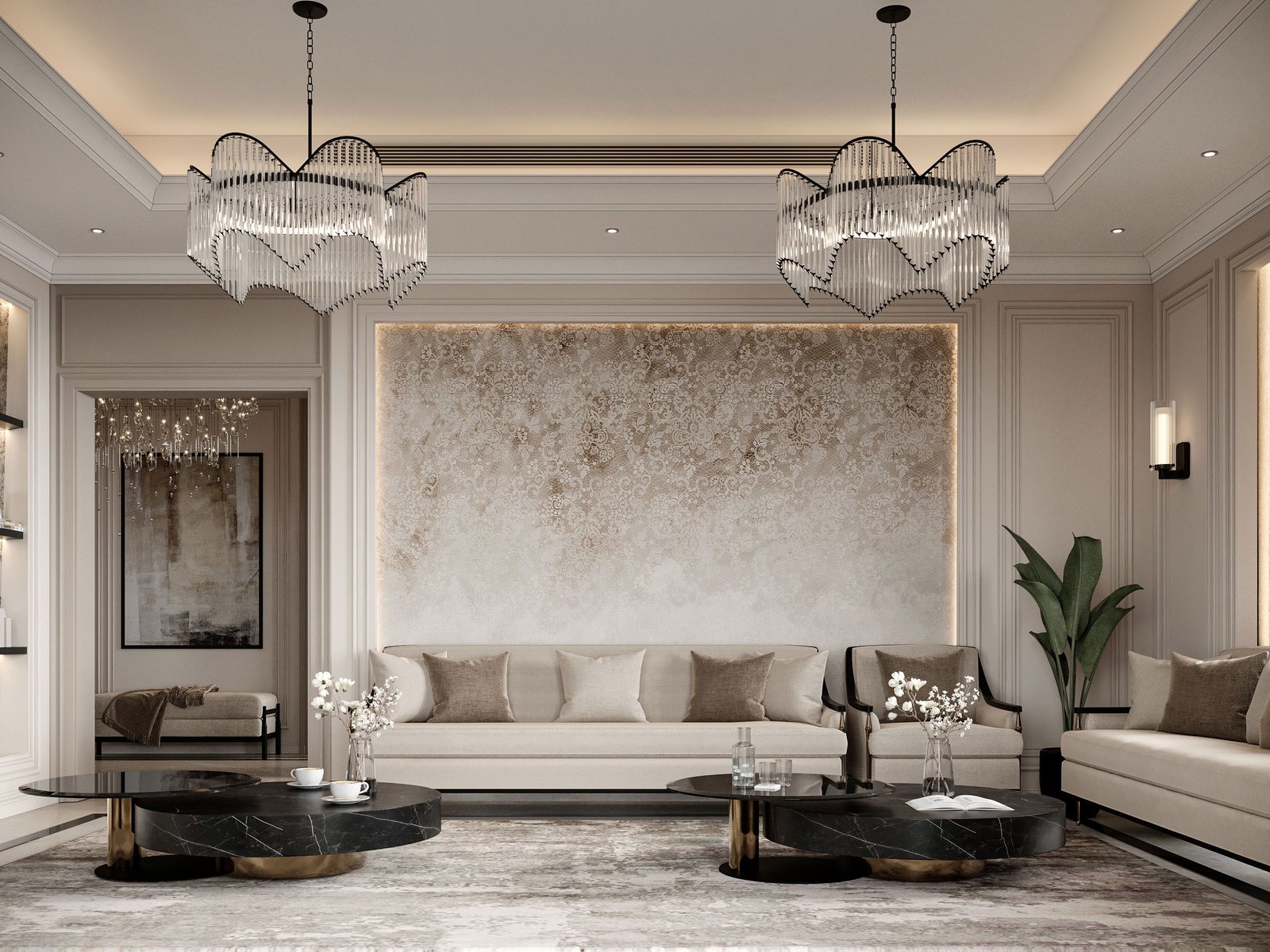 Villa Design Kitchen Cabinet Design Interior Design of High-Volume Villas Sofa Dining Table Chair Hanging Cabinet Living Room - Image 10