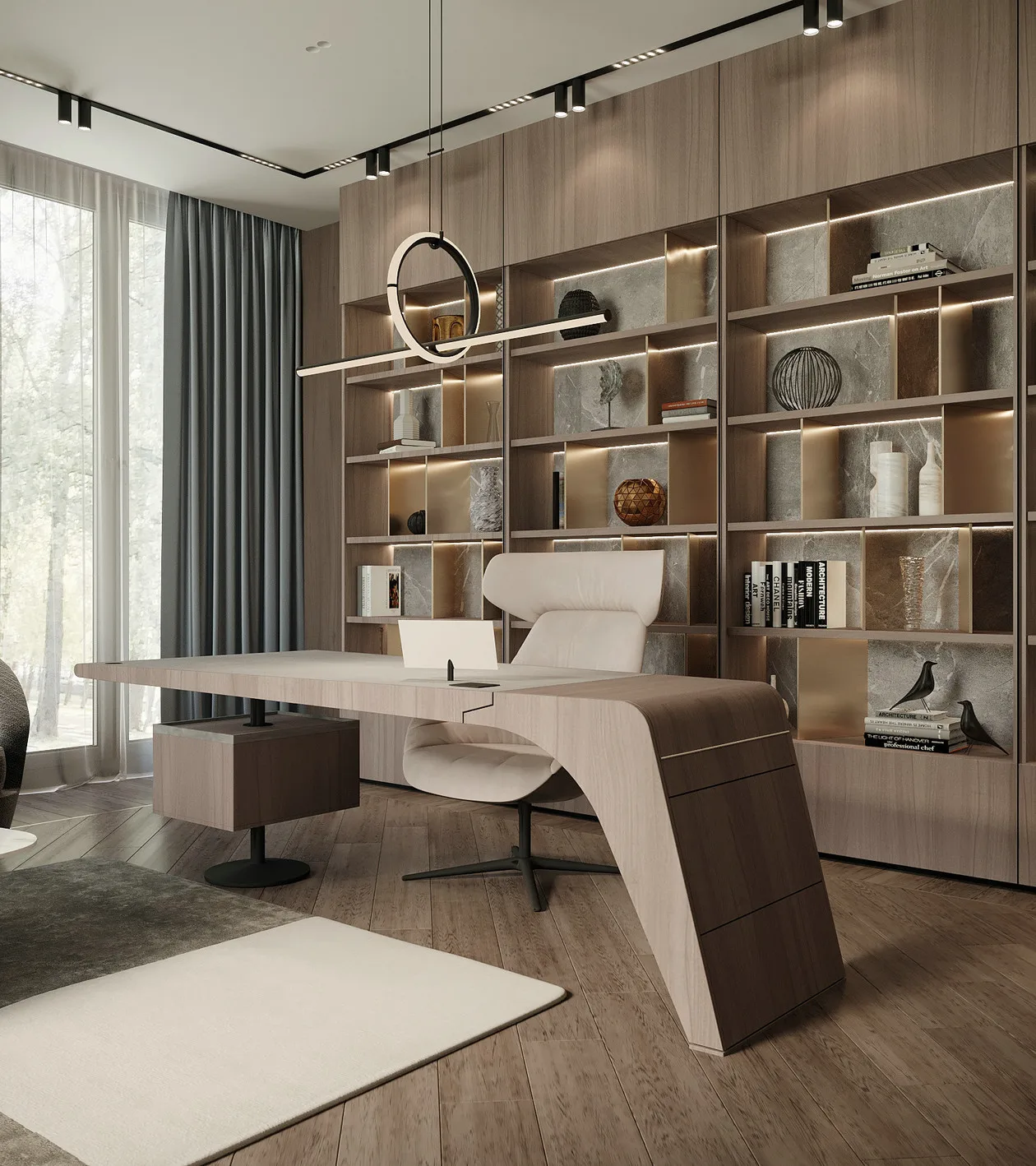 Custom-Made Modern Office Book Cases Study Room Open Bookshelf Open Bookcase Office Desk Household Desk Villa Office Furniture - Image 7