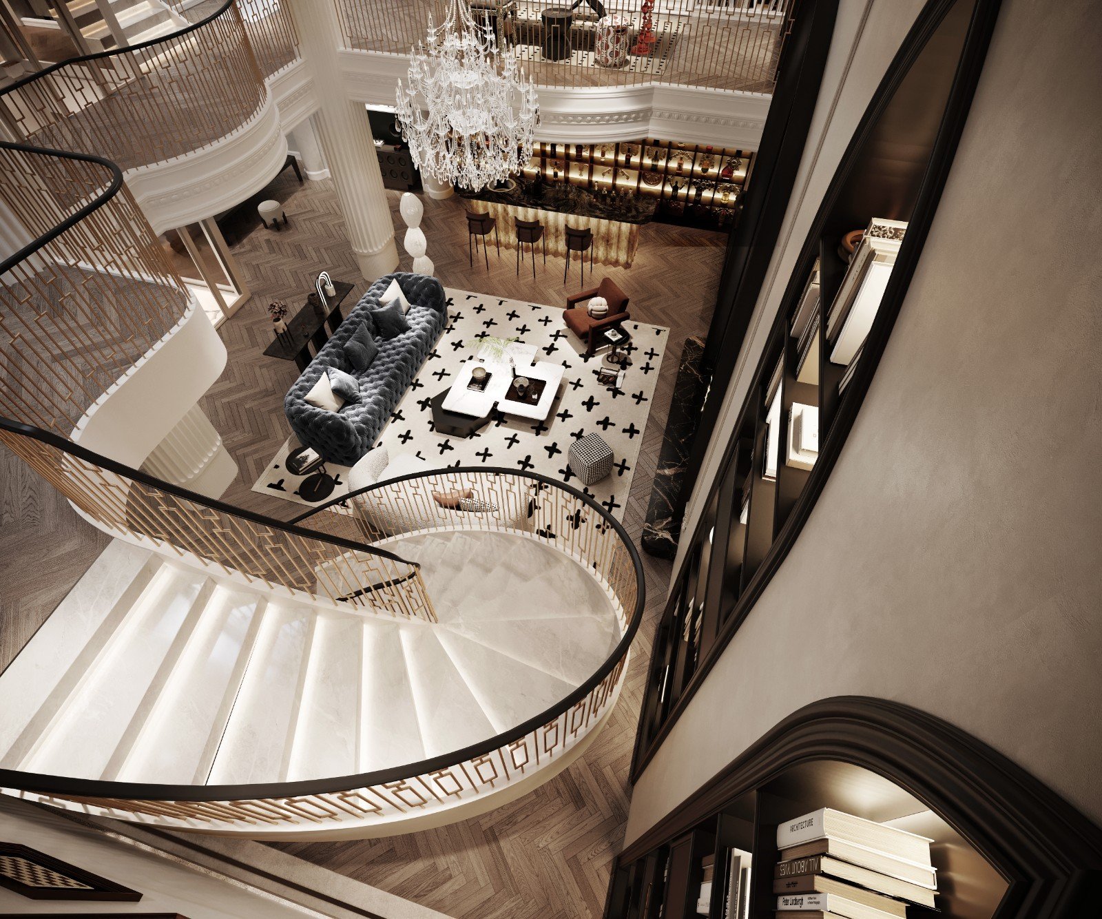 Villa Classic High-Ceiling Living Room Design Interior Design of High-end Custom Furniture Traditional Wine Cabinet Living Room - Image 6