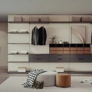 Modern Simple White Walk-In Closet Cabinet Wardrobe Design for Apartment Villa MDF Door Clothes Storage Furniture