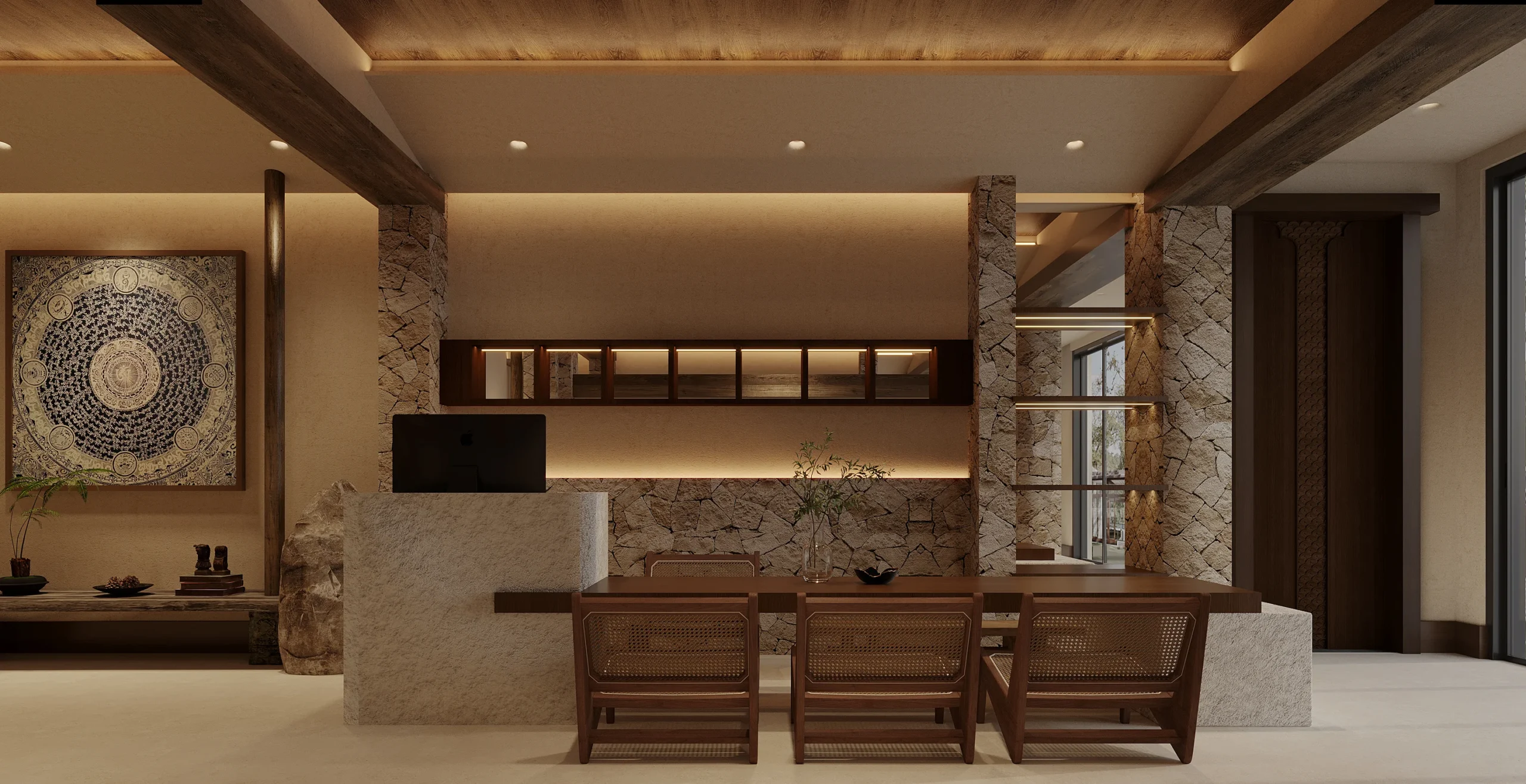 Wabi-Sabi-Style Homestay and Hotel Design Featuring Log Wood Minimalism and Warm Color Tones Custom Furniture - Image 2
