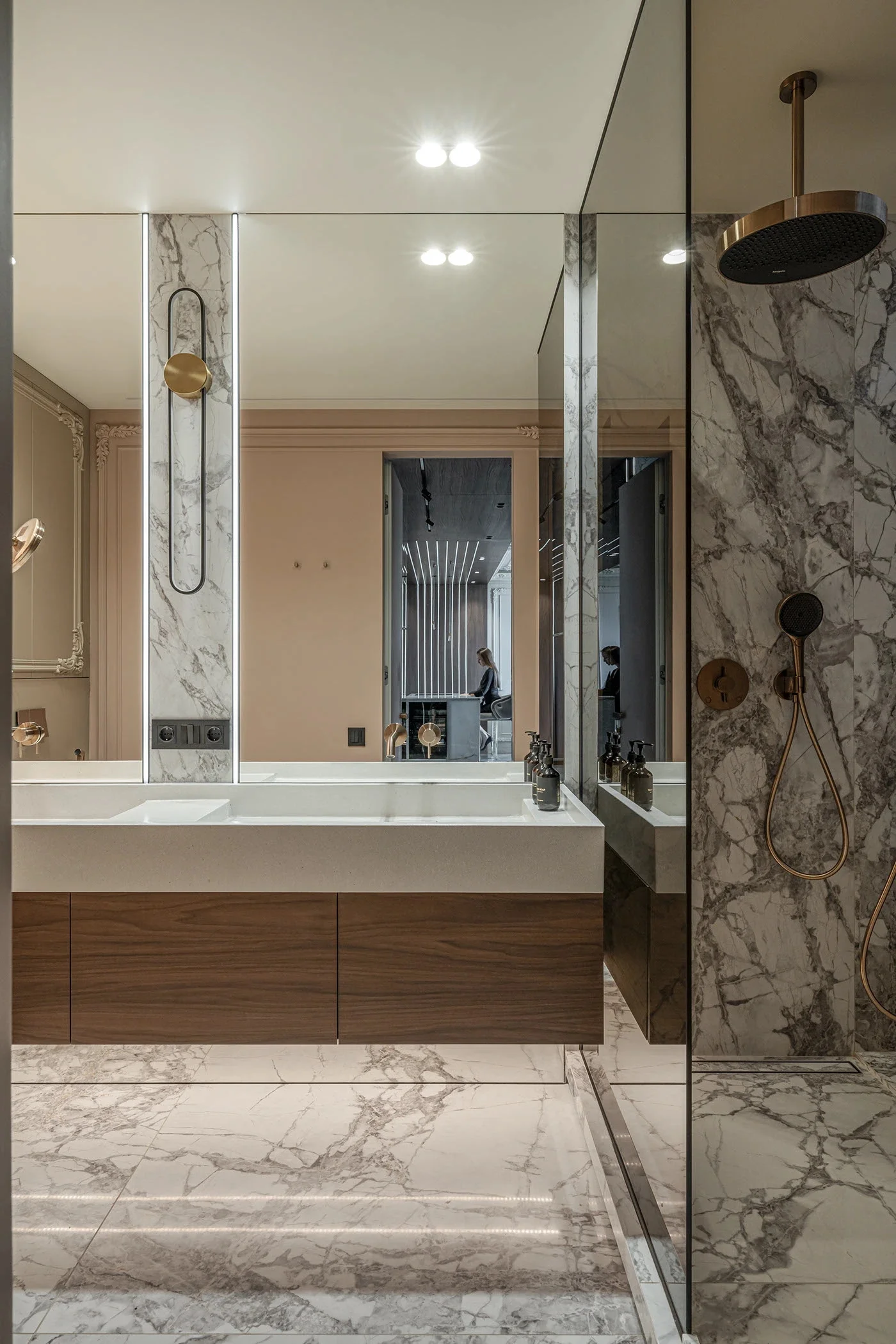 Modern Style Bathroom Cabinet with Bath Mirror MDF Carcase and Ceramic Countertop for Villa Apartment Towhouse - Image 4