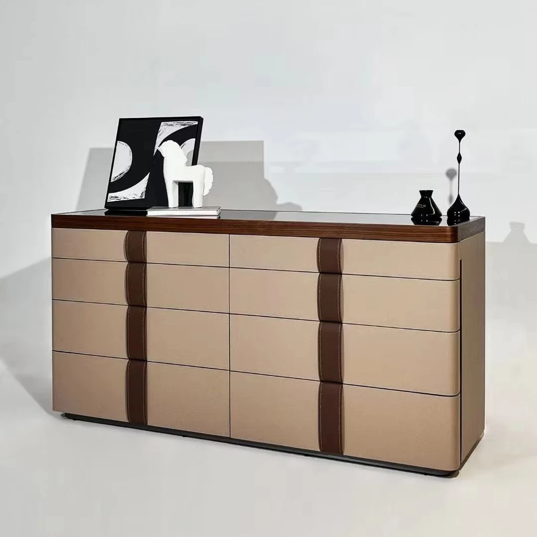 Italian High-End Console Cabinet Eight-Bucket Jewelry Table for Luxury Modern Bedroom Stainless Steel and Wood Home Furniture - Image 2