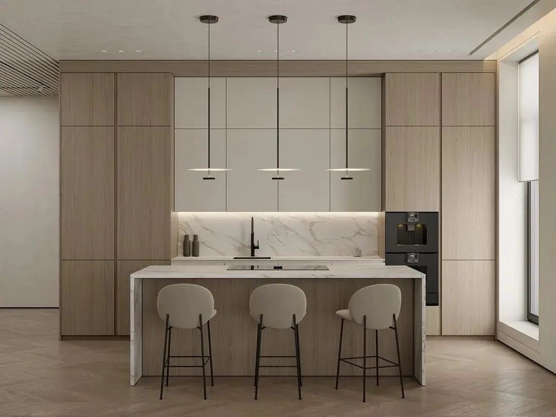 Modern Minimalism Villa Kitchen Cabinet Apartment Modular Cabinets Natural Wood Tone Kitchen Cabinets Original Wood Color - Image 9