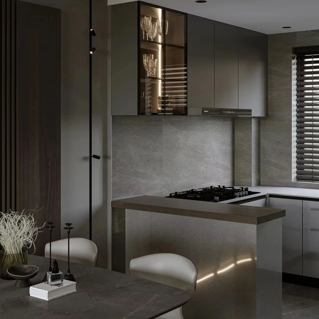 Apartment Villa Design Kitchen Cabinet Design Interior Design of High-Volume Villas Sofa Wine Cabinet Living Room