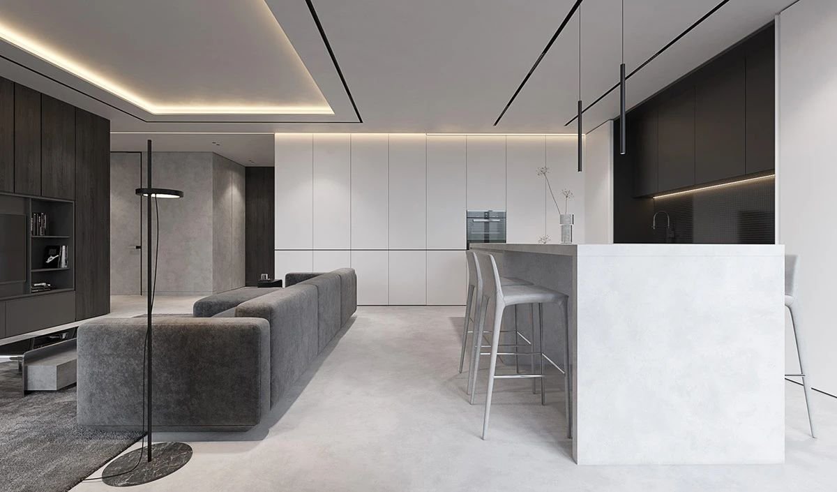 Modern Minimalist Style Design Kitchen Island Villa White Melamine Dark-Color Cabinet Kitchen Cabinet Set Marble Kitchen Island - Image 15