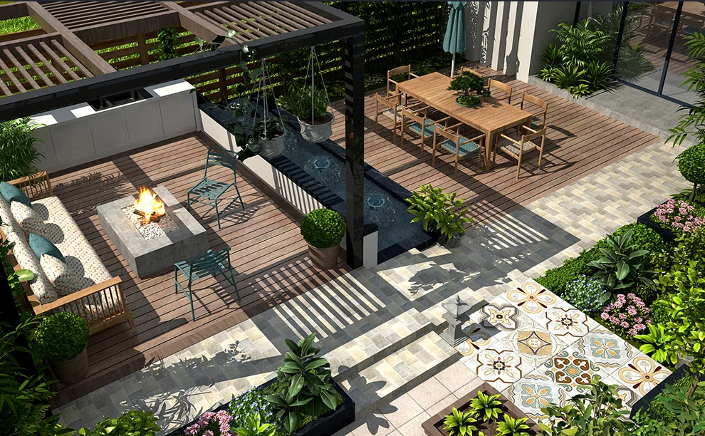 Modern Aluminum Rattan Dining Furniture Set Wood Outdoor Sofa for Courtyard Hotel Park Villa Use Import Fabric Pattern China - Image 3