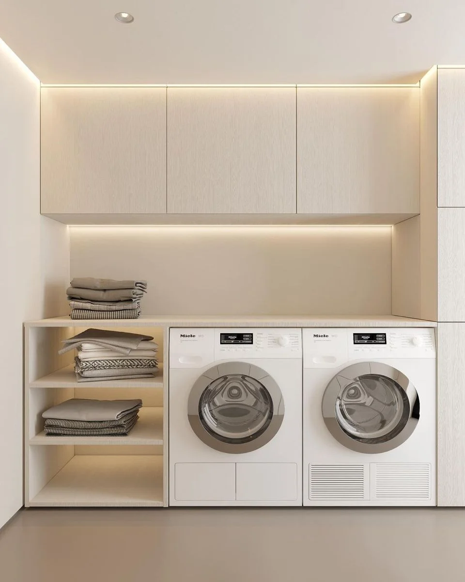 Villa Laundry Room Built-in Washing Machine Apartment Laundry Cabinet with Drawer Custom Storage Cabinet Laundry Room with Sink - Image 12