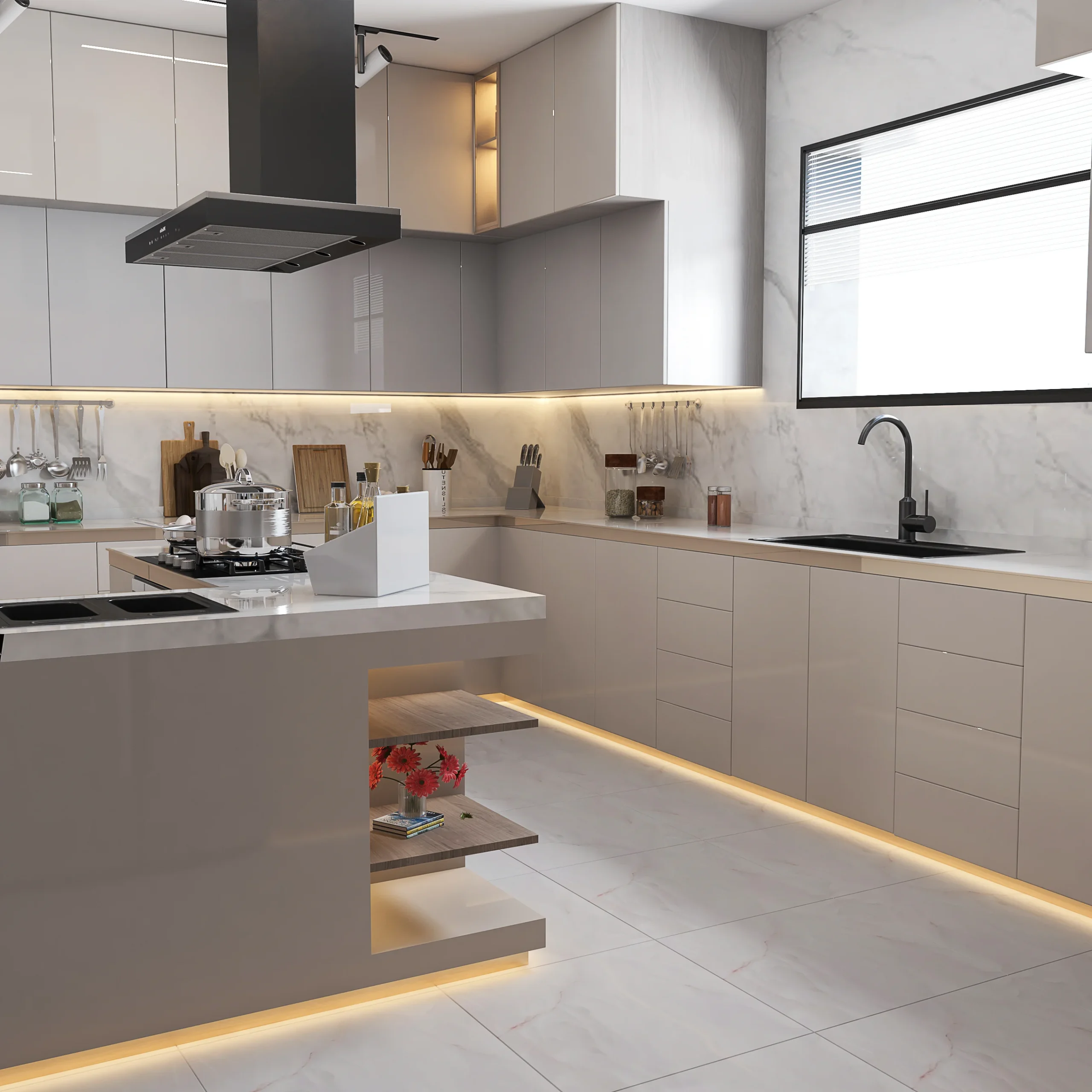 Modern Minimalism Villa Kitchen Cabinet Apartment Modular Cabinet Kitchen Island Light Color Super-High Custom Kitchen Design - Image 13