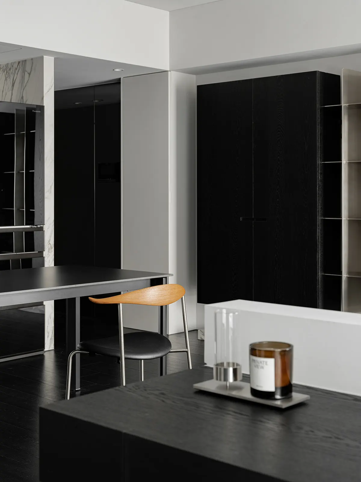 Dark Black Kitchen Cabinet Modern Melamine Board Wood Modular Stainless Steel Cabinet Furniture Apartment Villa Island Cabinet - Image 9