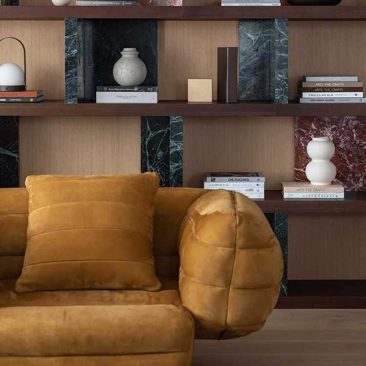 Modern High Quality Four-Seater Minimalist Style Yellow Genuine Leather Living Room Sofa Set for Villa Apartment - Image 4