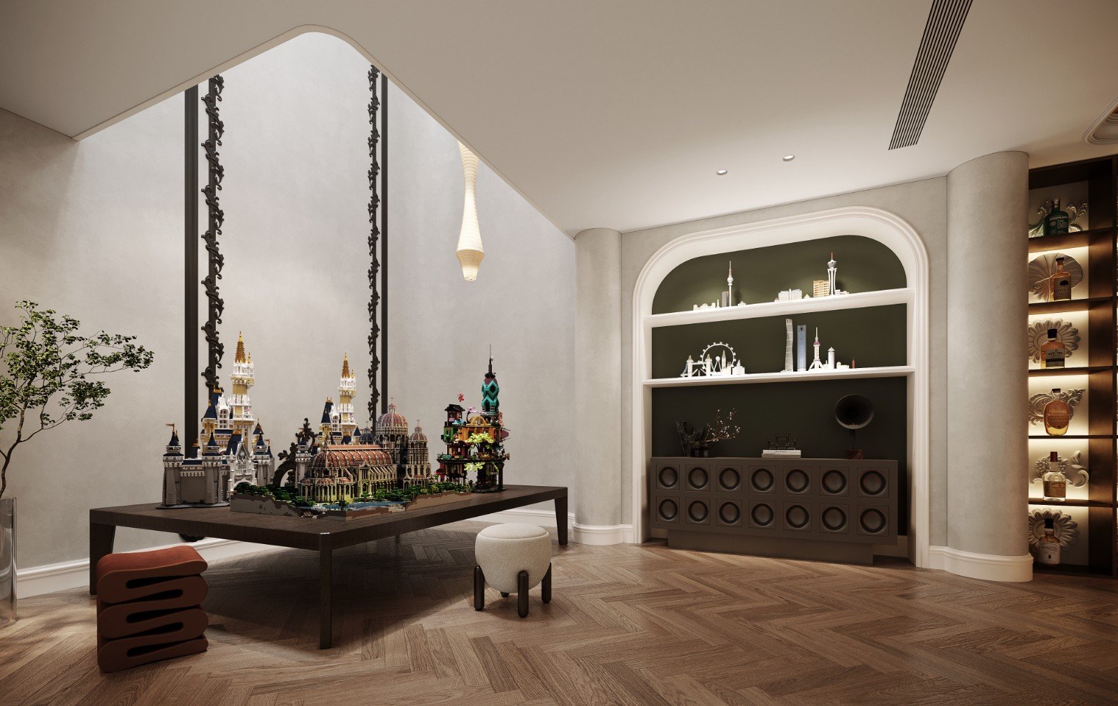 Villa Classic High-Ceiling Living Room Design Interior Design of High-end Custom Furniture Traditional Wine Cabinet Living Room - Image 13