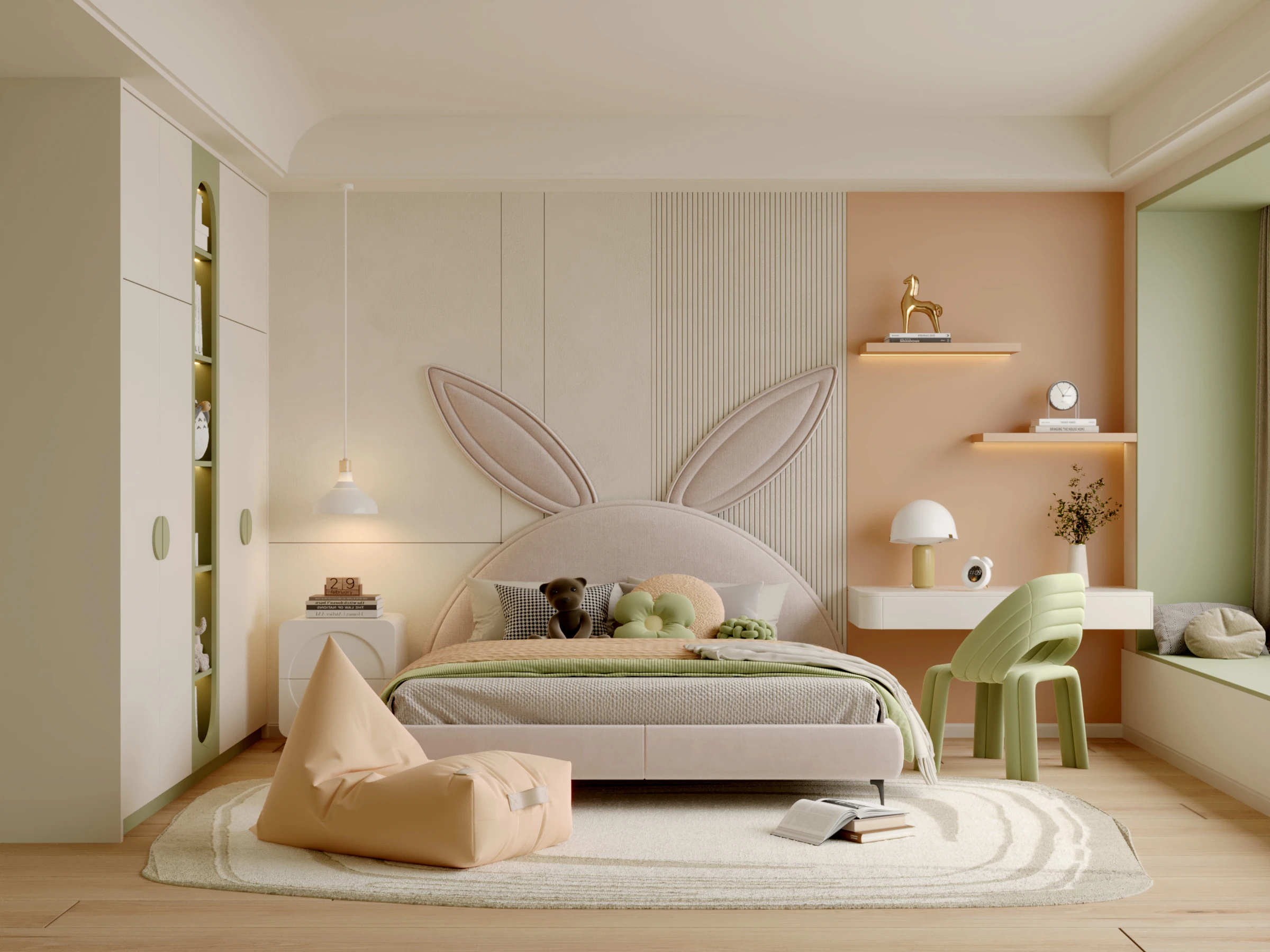 Creative Concept Design Simple Light Color Bedroom Space Bedroom Wardrobe Concept Design for Kids 3D Services - Image 4
